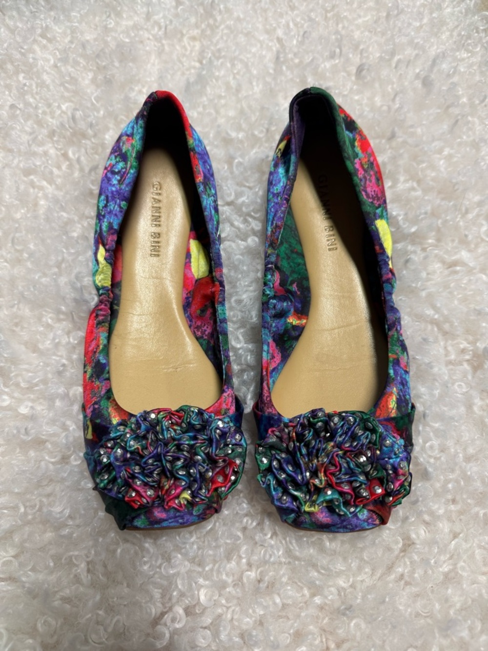 Gianni Bini Purple Multicolor Floral Ruffle Toe Flats